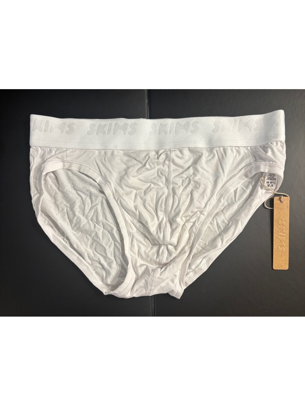SKIMS Mens Stretch Brief Underwear S Chalk White Modal Logo Waistband NWT